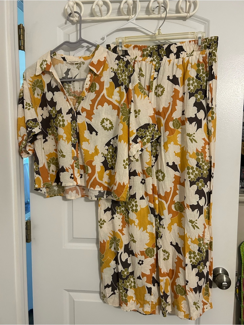 Christian Siriano Linen Wide-Leg Pant Floral Print Set